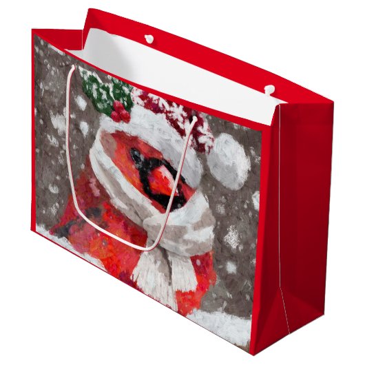 Impressionistischer Kardinal Bird Scarf & Hat in S Große Geschenktüte (Vorderseite Schrägansicht)