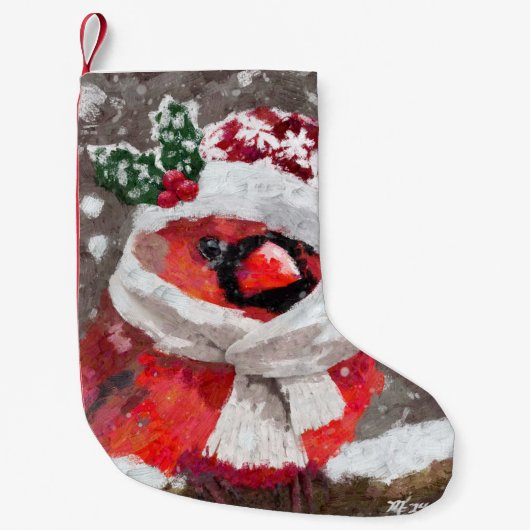 Impressionistischer Kardinal Bird Scarf & Hat in S Kleiner Weihnachtsstrumpf (Vorderseite)