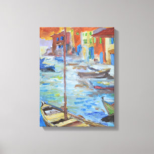 Impressionistischer Mittelmeerhafen Boote Leinwanddruck