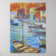 Impressionistischer Mittelmeerhafen Boote