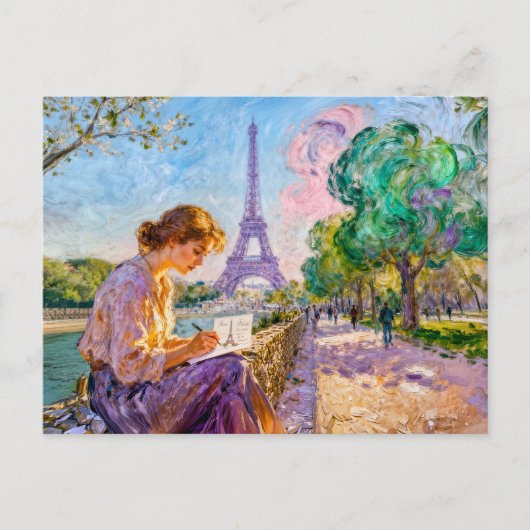 Impressionistischer Paris-Ufer-Blick Postkartensch Postkarte (Vorderseite)