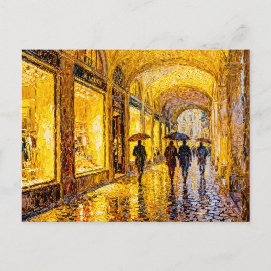 Impressionistischer regnerischer Stadtabend mit we Postkarte (Vorderseite)