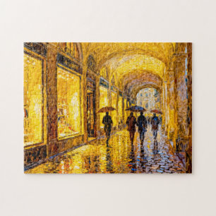 Impressionistischer regnerischer Stadtabend mit we Puzzle
