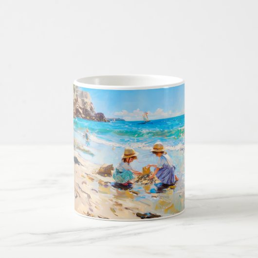 Impressionistischer Strandspaß – Kinder am Meer Ku Kaffeetasse (Mittel)