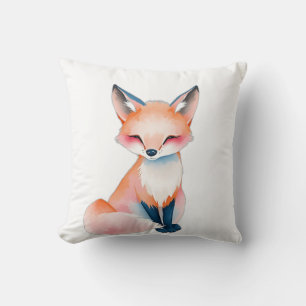 Impressionistischer Wasserfarbenfox mit Pilzen Kissen