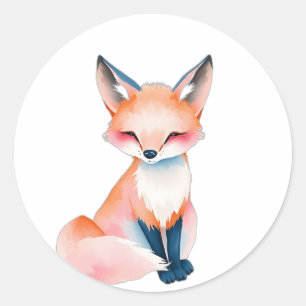 Impressionistischer Wasserfarbenfox mit Pilzen Runder Aufkleber