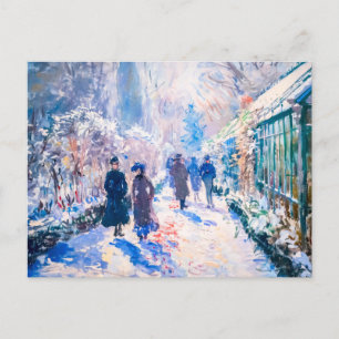 Impressionistischer Wintergarten mit Wanderern Feiertagspostkarte