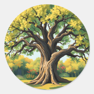 Impressionistisches Altes Eichenbaum Kunst Runder Aufkleber