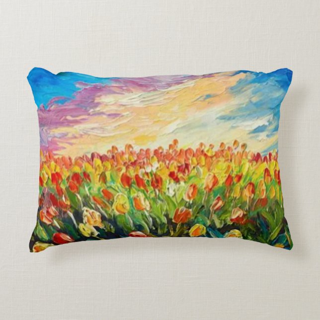 Impressionistisches Blumenfeld-Ölgemälde Kissen (Vorderseite)