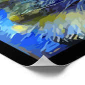 Impressionistisches Cat Portrait Blue Yellow Black Poster (Ecke)