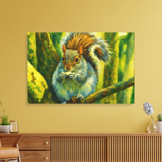 Impressionistisches Eichhörnchen in Forest Foliage Leinwanddruck (Insitu (Wohnzimmer))
