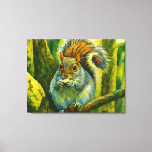 Impressionistisches Eichhörnchen in Forest Foliage Leinwanddruck