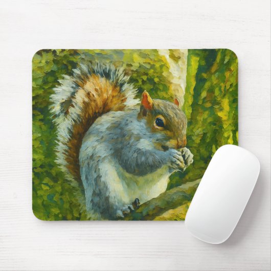 Impressionistisches Eichhörnchen in Forest Foliage Mousepad (Mit Mouse)