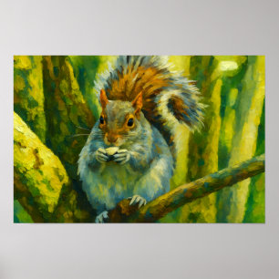Impressionistisches Eichhörnchen in Forest Foliage Poster
