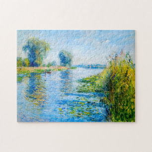 Impressionistisches Frühlingsflussufer mit Booten Puzzle