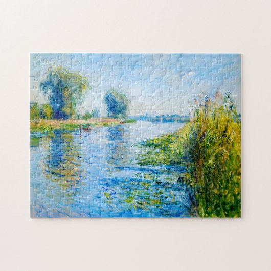 Impressionistisches Frühlingsflussufer mit Booten Puzzle (Horizontal)