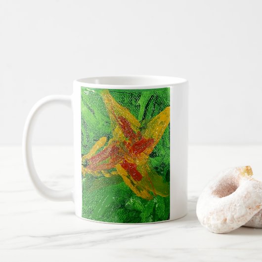 Impressionistisches Gemälde einer Pumpkin-Blume Kaffeetasse (Mit Donut)
