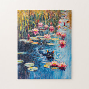 Impressionistisches Gemälde einer schwarzen Katze  Puzzle