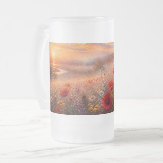 Impressionistisches Gemälde eines Mohnfeldes bei S Mattglas Bierglas (Vorderseite Links)