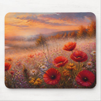 Impressionistisches Gemälde eines Mohnfeldes bei S Mousepad