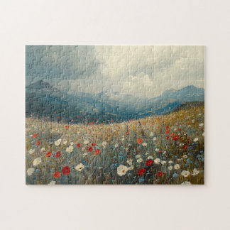 Impressionistisches Gemälde Wildblume Landschaft Puzzle
