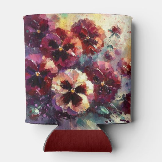 Impressionistisches Maroon Stiefmütterchen Blumeng Dosenkühler (Rückseite)
