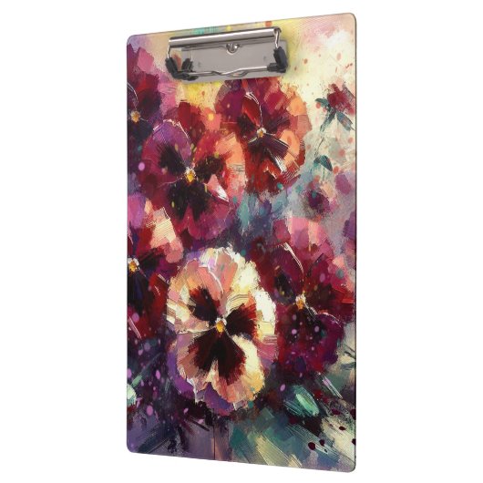 Impressionistisches Maroon Stiefmütterchen Blumeng Klemmbrett (Links)