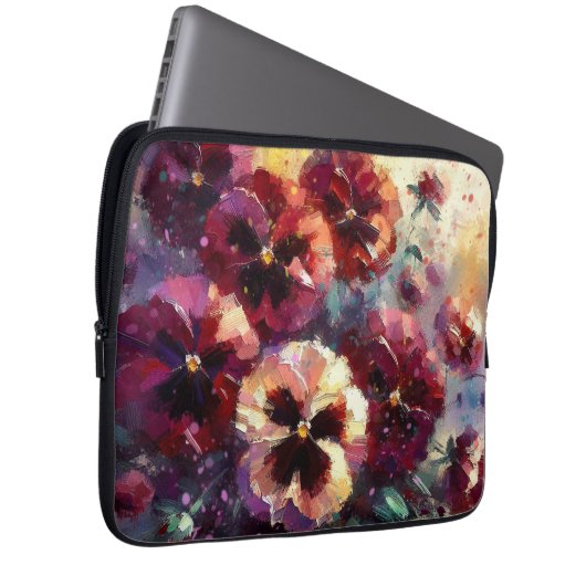 Impressionistisches Maroon Stiefmütterchen Blumeng Laptopschutzhülle (Vorne Rechts)