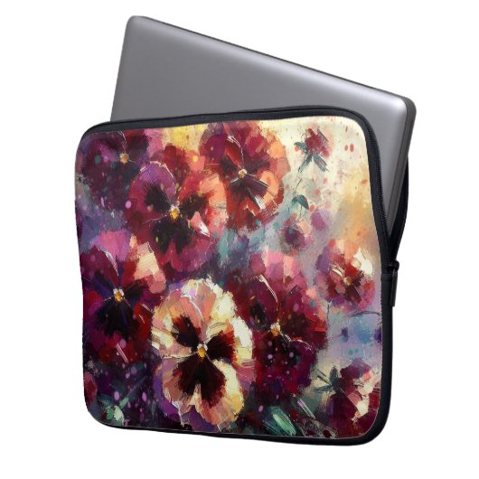 Impressionistisches Maroon Stiefmütterchen Blumeng Laptopschutzhülle (Vorderseite Links)