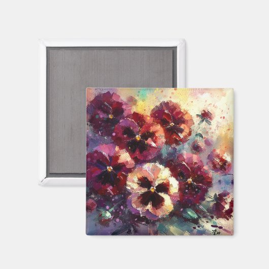 Impressionistisches Maroon Stiefmütterchen Blumeng Magnet (Vorderseite/Rückseite)
