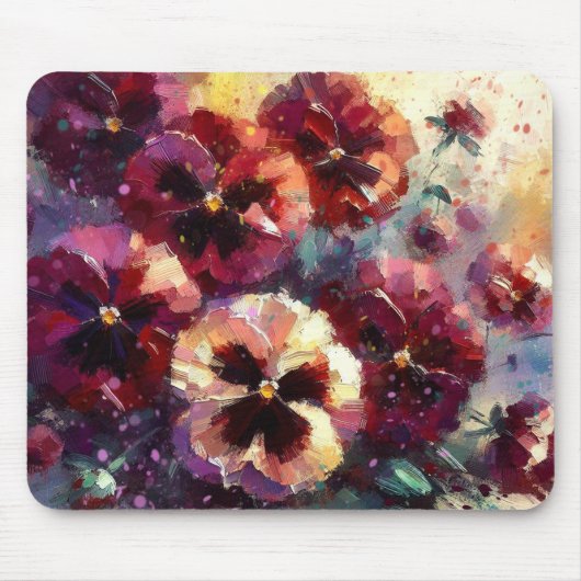 Impressionistisches Maroon Stiefmütterchen Blumeng Mousepad (Vorne)