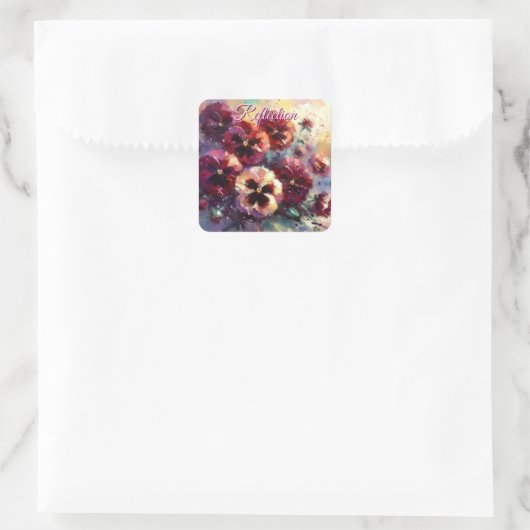 Impressionistisches Maroon Stiefmütterchen Blumeng Quadratischer Aufkleber (Tasche)