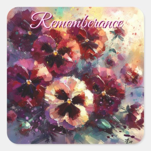 Impressionistisches Maroon Stiefmütterchen Blumeng Quadratischer Aufkleber (Vorderseite)