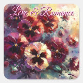 Impressionistisches Maroon Stiefmütterchen Blumeng Quadratischer Aufkleber (Vorderseite)