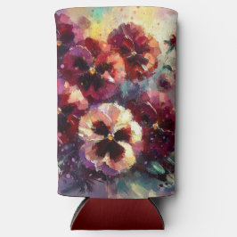 Impressionistisches Maroon Stiefmütterchen Blumeng Selters Dosenkühler