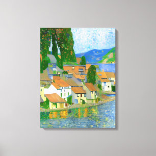 Impressionistisches mediterranes Dorf am Meer Leinwanddruck