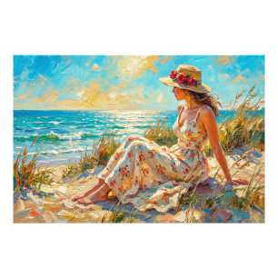 Impressionistisches Ölbild Stranddame – Sommer Fotodruck