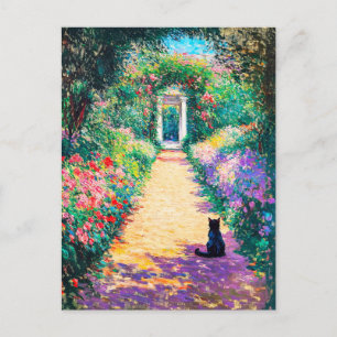 Impressionistisches Ölgemälde der Katze auf Blume Postkarte