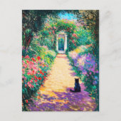 Impressionistisches Ölgemälde der Katze auf Blume Postkarte (Vorderseite)