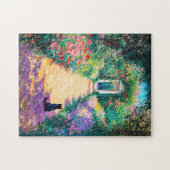 Impressionistisches Ölgemälde der Katze auf Blume Puzzle (Horizontal)