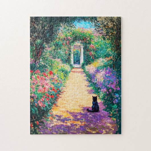 Impressionistisches Ölgemälde der Katze auf Blume Puzzle (Vertikal)