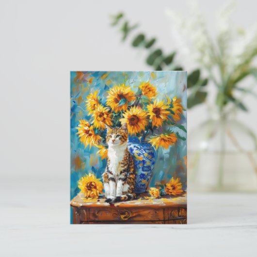 Impressionistisches Ölgemälde der Katze durch Sonn Postkarte (Stehend Vorderseite)