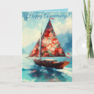 Impressionistisches Romantisches Sailboat Jubiläum Karte