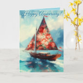 Impressionistisches Romantisches Sailboat Jubiläum Karte (Gelbe Blume)