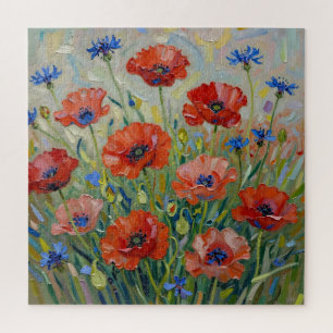 Impressionistisches rotes Mohnfeld Puzzle
