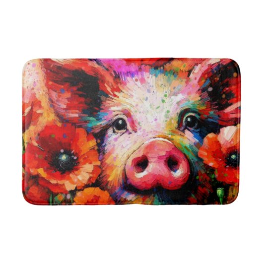 Impressionistisches Schweinefieber in Roter Mohn-B Badematte (Vorderseite)