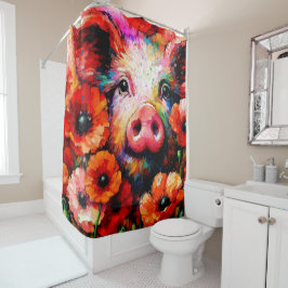 Impressionistisches Schweinefieber in Roter Mohn-B Duschvorhang
