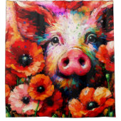 Impressionistisches Schweinefieber in Roter Mohn-B Duschvorhang (Vorderseite)