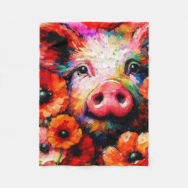 Impressionistisches Schweinefieber in Roter Mohn-B Fleecedecke