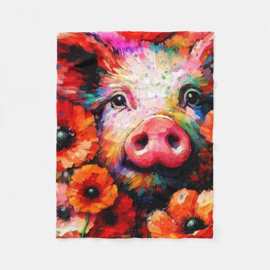 Impressionistisches Schweinefieber in Roter Mohn-B Fleecedecke (Vorderseite)
